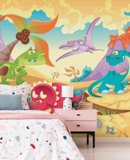 Papel de parede mural de desenho animado de dinossauros