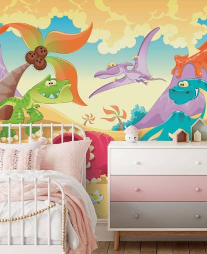 Wandbild mit Dinosaurier-Cartoon-Wandbild