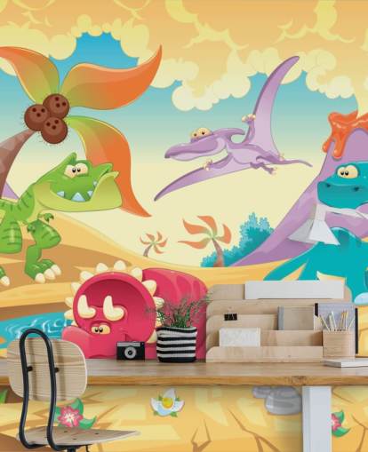 Dinosaurs Cartoon Wall Mural Wallpaper