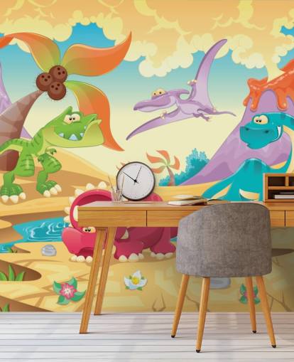 Dinosaurs Cartoon Wall Mural Wallpaper