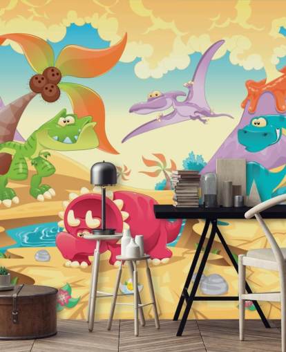 Dinosaurs Cartoon Wall Mural Wallpaper