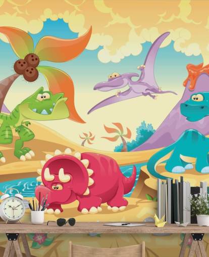 Papel de parede mural de desenho animado de dinossauros Papel de parede mural de desenho animado de dinossauros