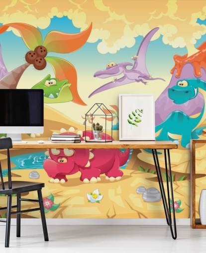 Papel de parede mural de desenho animado de dinossauros Papel de parede mural de desenho animado de dinossauros