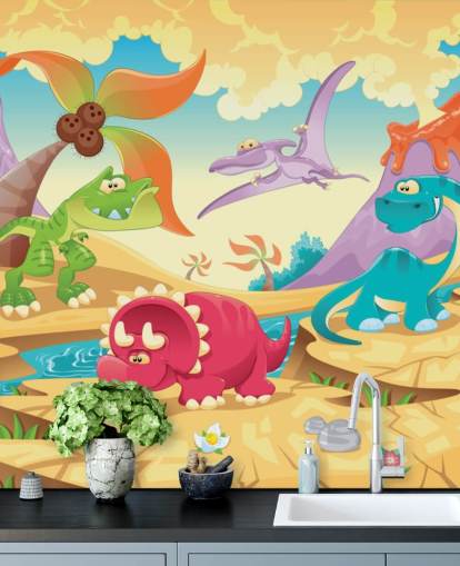 Dinosaurs Cartoon Wall Mural Wallpaper