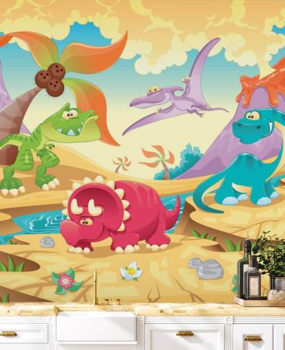 Wandbild mit Dinosaurier-Cartoon-Wandbild
