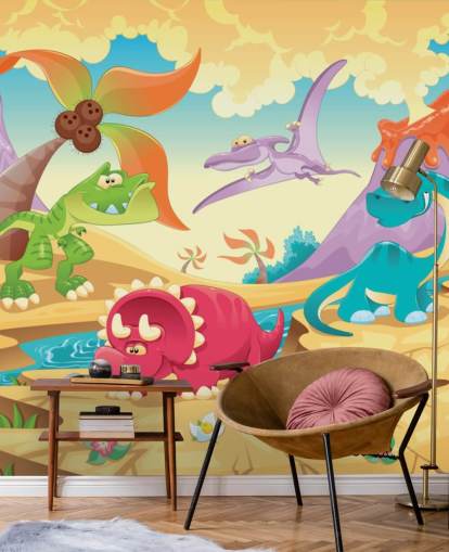 Dinosaurs Cartoon Wall Mural Wallpaper Dinosaurs Cartoon Wall Mural Wallpaper