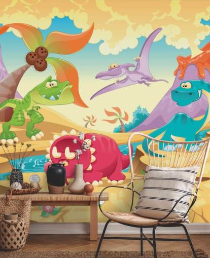 Papel de parede mural de desenho animado de dinossauros