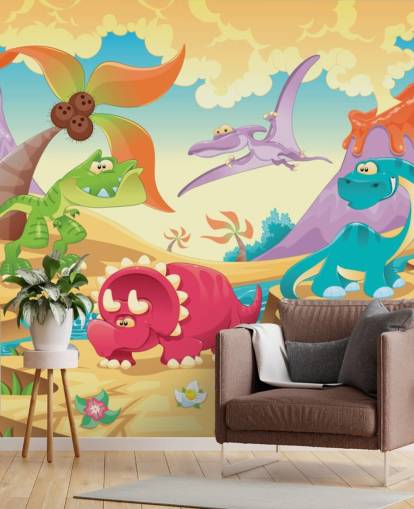 Papel de parede mural de desenho animado de dinossauros Papel de parede mural de desenho animado de dinossauros