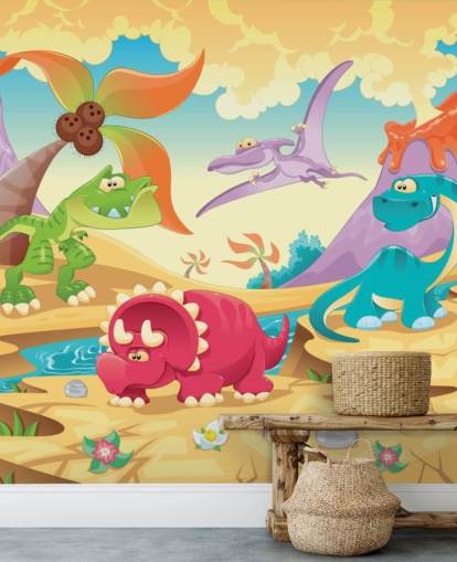 Dinosaurs Cartoon Wall Mural Wallpaper