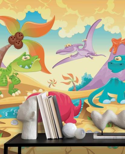 Papel pintado mural de dibujos animados de dinosaurios