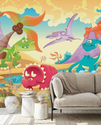 Papel pintado mural de dibujos animados de dinosaurios