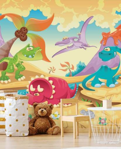 Wandbild mit Dinosaurier-Cartoon-Wandbild Wandbild mit Dinosaurier-Cartoon-Wandbild