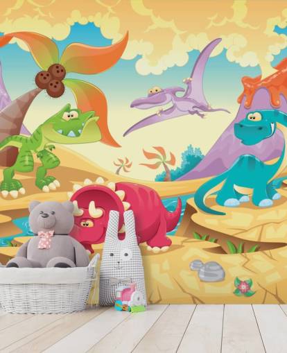 Papel pintado mural de dibujos animados de dinosaurios Papel pintado mural de dibujos animados de dinosaurios