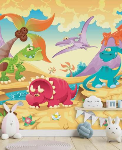Papel pintado mural de dibujos animados de dinosaurios