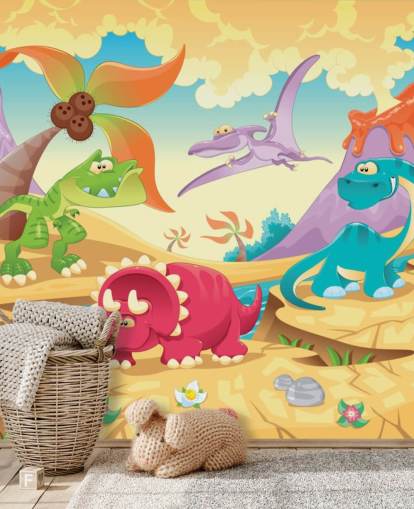 Dinosaurs Cartoon Wall Mural Wallpaper