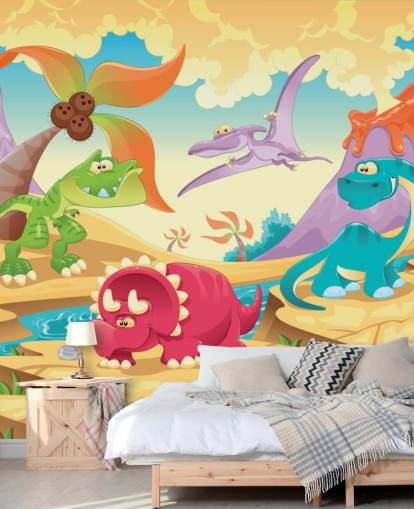Papel pintado mural de dibujos animados de dinosaurios