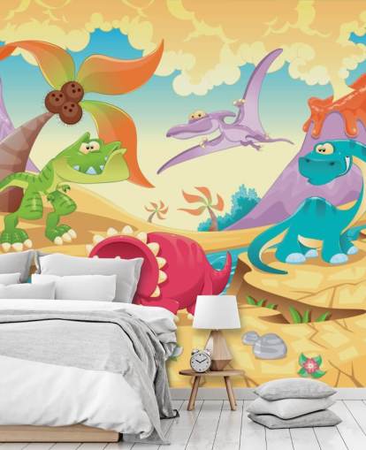 Papier peint mural de dessin animé de dinosaures