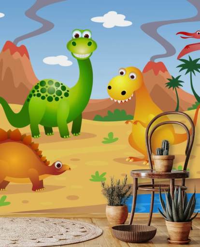 Roliga dinosaurier väggmålning