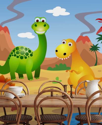 Carta da parati murale con dinosauri divertenti Carta da parati murale con dinosauri divertenti