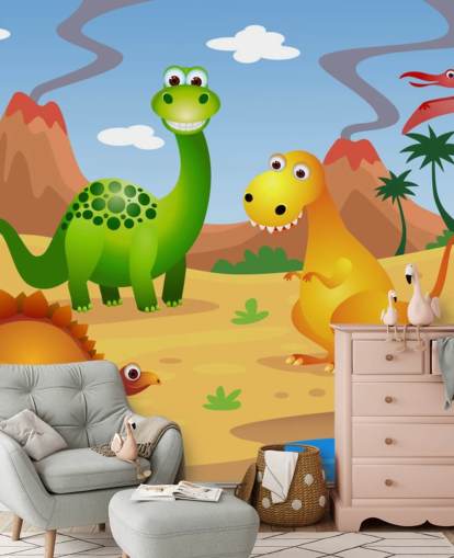 Roliga dinosaurier väggmålning Roliga dinosaurier väggmålning