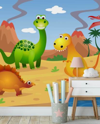 Carta da parati murale con dinosauri divertenti