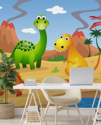 Sjove dinosaurer Vægmaleri Baggrund Sjove dinosaurer Vægmaleri Baggrund