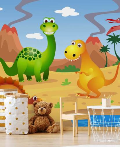Carta da parati murale con dinosauri divertenti Carta da parati murale con dinosauri divertenti