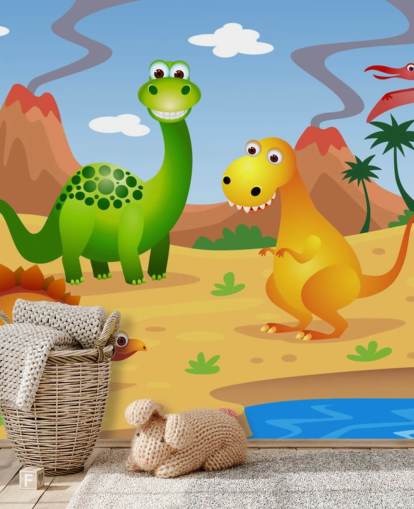 Carta da parati murale con dinosauri divertenti