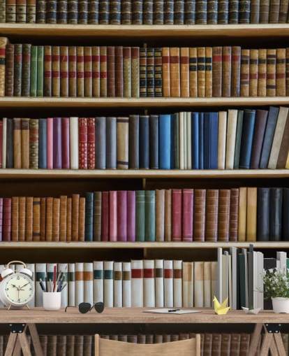 mural de papel pintado de estantería llamado Old Books Bookcase para salas de estar, oficinas y bibliotecas