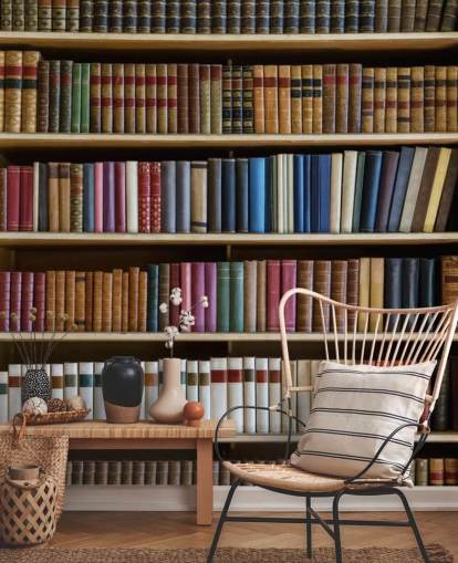 mural de papel pintado de estantería llamado Old Books Bookcase para salas de estar, oficinas y bibliotecas