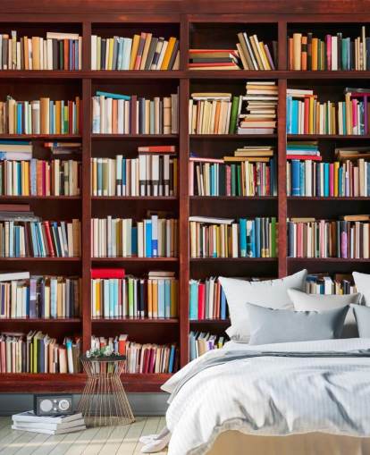 carta da parati colorata personalizzata chiamata Bookcase per uffici, biblioteche e camere da letto
