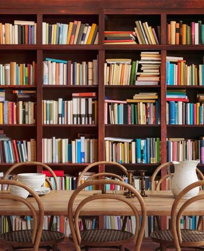 papel de parede colorido personalizado chamado Bookcase para escritórios, bibliotecas e quartos