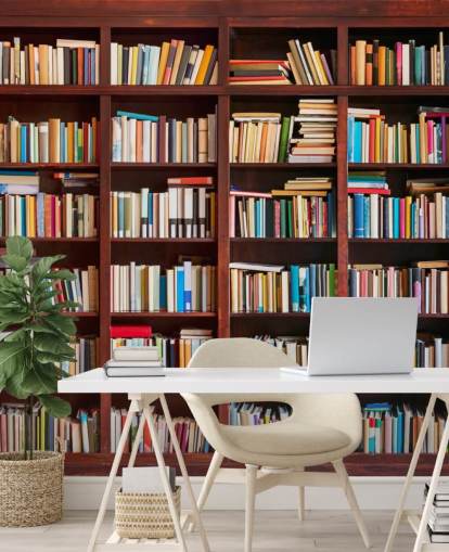 kleurrijk boekenkastbehang op maat genaamd Bookcase voor kantoren, bibliotheken en slaapkamers