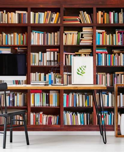 värikäs mukautettu kirjahyllyn taustakuva nimeltä Bookhylly toimistoihin, kirjastoihin ja makuuhuoneisiin