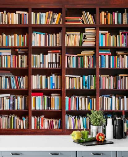 värikäs mukautettu kirjahyllyn taustakuva nimeltä Bookhylly toimistoihin, kirjastoihin ja makuuhuoneisiin