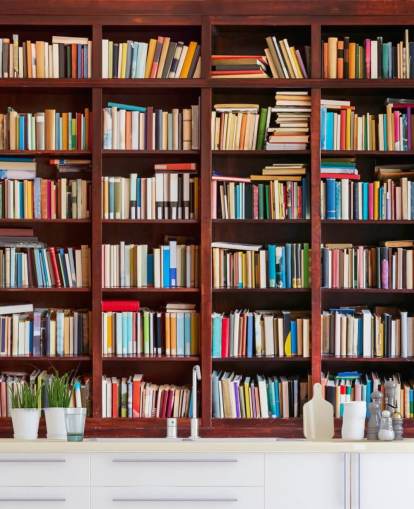 carta da parati colorata personalizzata chiamata Bookcase per uffici, biblioteche e camere da letto