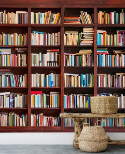 carta da parati colorata personalizzata chiamata Bookcase per uffici, biblioteche e camere da letto
