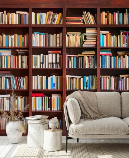 carta da parati colorata personalizzata chiamata Bookcase per uffici, biblioteche e camere da letto