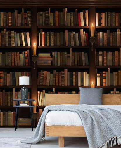 customisable bookcase wallpaper mural called Bookcase and Candles for living rooms or offices