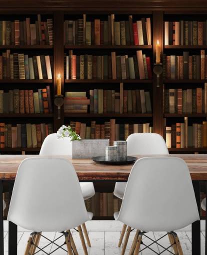personalisierbares Bücherregal-Tapeten-Wandbild mit dem Titel Bücherregal und Kerzen für Wohnzimmer oder Büros