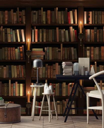 aanpasbare boekenkast behangmuurschildering genaamd Bookcase and Candles voor woonkamers of kantoren aanpasbare boekenkast behangmuurschildering genaamd Bookcase and Candles voor woonkamers of kantoren