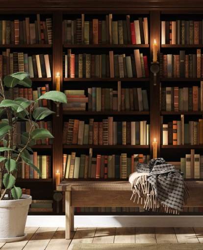 customisable bookcase wallpaper mural called Bookcase and Candles for living rooms or offices