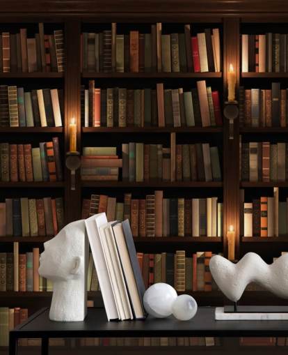 personalisierbares Bücherregal-Tapeten-Wandbild mit dem Titel Bücherregal und Kerzen für Wohnzimmer oder Büros