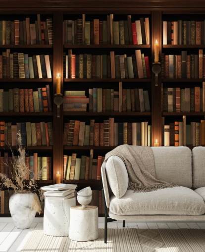 tilpassbar reol tapetvægmaleri kaldet Bogreol og stearinlys til stuer eller kontorer