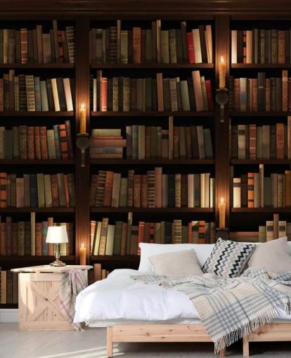 tilpassbar bokhylle tapetmaleri kalt Bokhylle og stearinlys for stuer eller kontorer