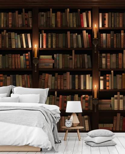 customizable bookcase wallpaper mural called Bookcase and Candles for living rooms or offices