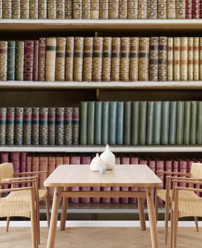 Leather Books on Bookshelf Wallpaper Mural