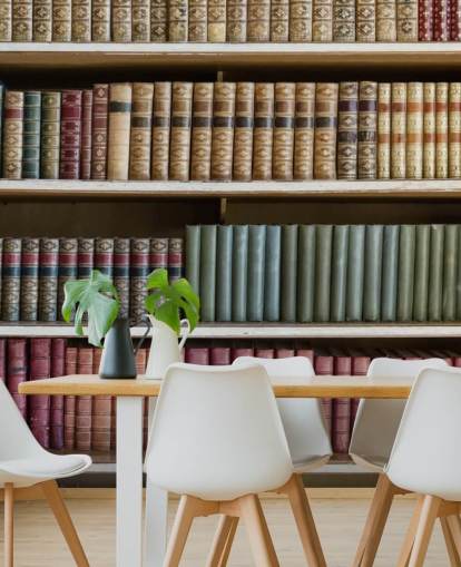 Leren boeken op boekenplank behang muurschildering