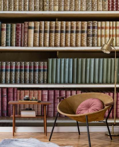 Leather Books on Bookshelf Wallpaper Mural