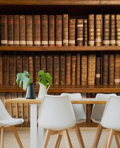 Papel pintado Libros antiguos en estantería marrón